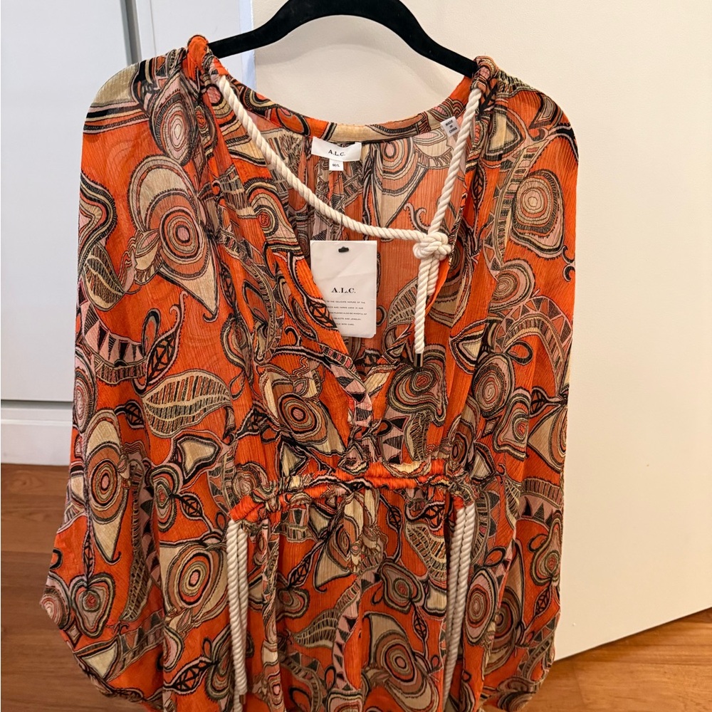A.L.C. Vibrant Orange Abstract Coverup Dress